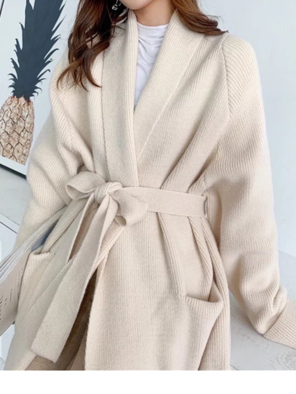 NWT • GORGEOUS Cream Longline Knit Belted Cardigan Sweater Coat / Coatigan - Picture 5 of 16